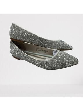 DB Studio Crystal Iridescent Stone Wedding Balletcore Ballet Flats Size 7.5 NWT
